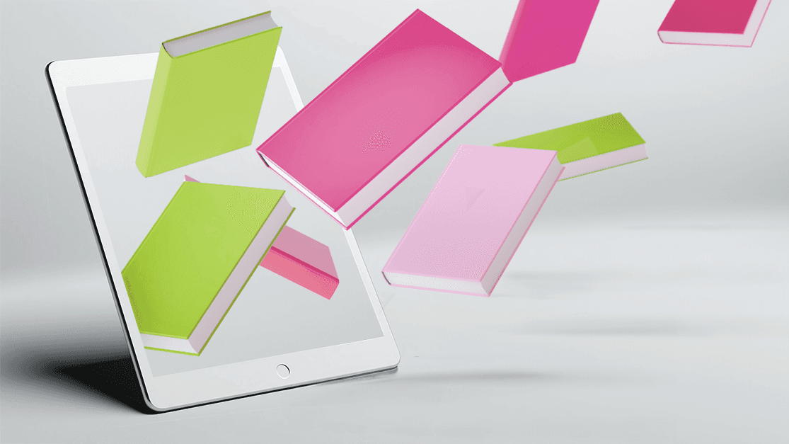 Books flying into tablet